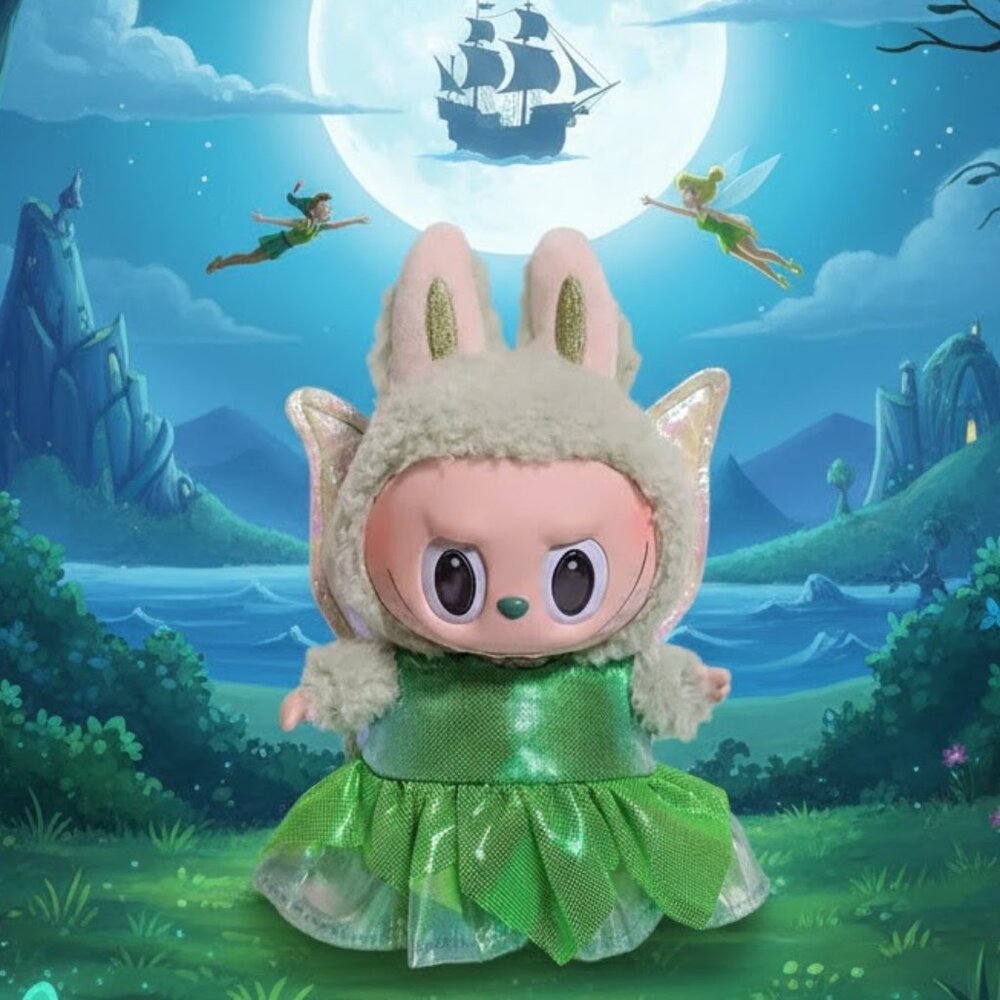 Tinkerbell Fairy Dress and Metallic Wings Outfit for Labubu